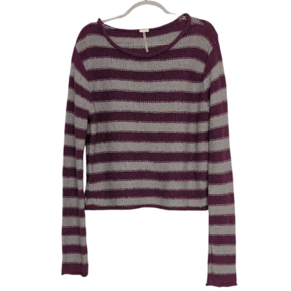 Free People Beach Shake N Roll Crop Sweater Womens Size Medium Purple Stripe